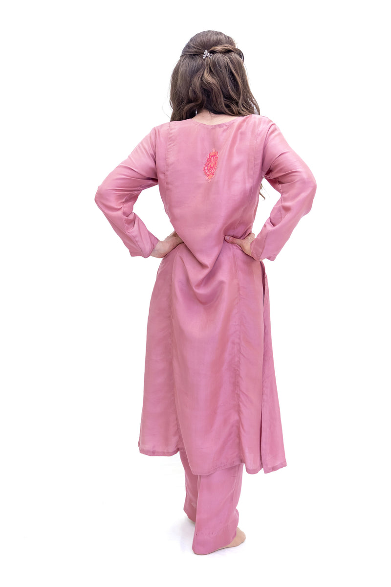 Blush Pink Silk Salwar Kameez - Kashmir Suit - South Asian Fashion