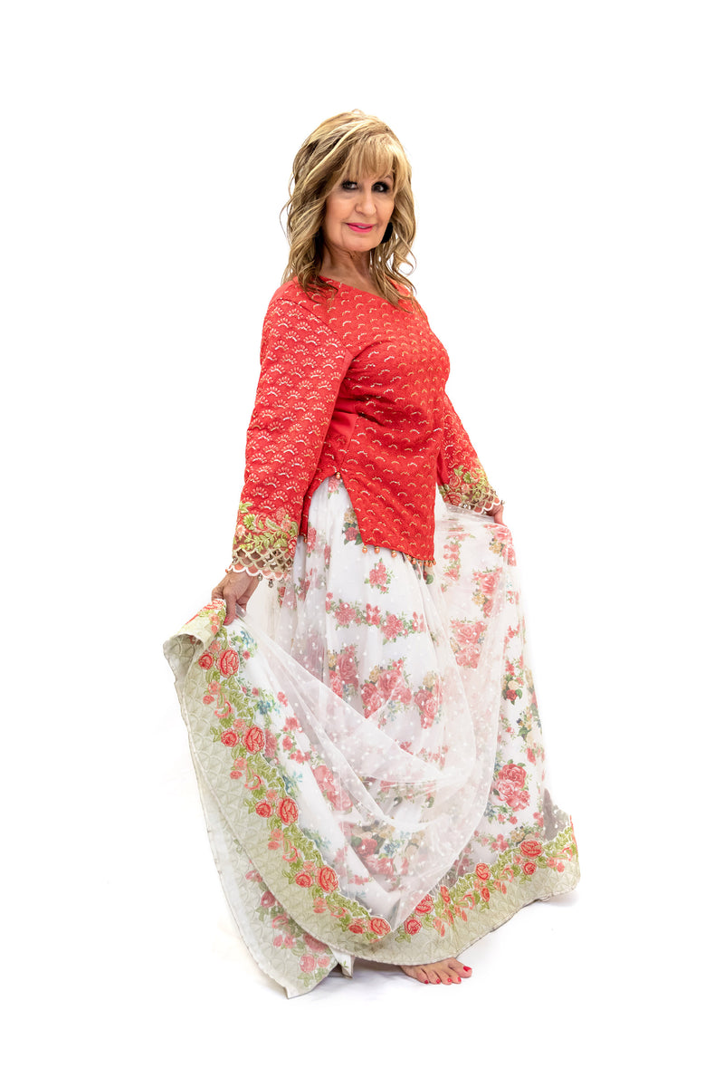 White Floral Lengha - Skirt - Women's South Asian Fashion