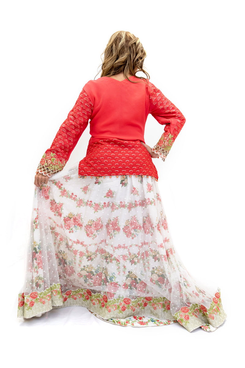 White Floral Lengha - Skirt - Women's South Asian Fashion