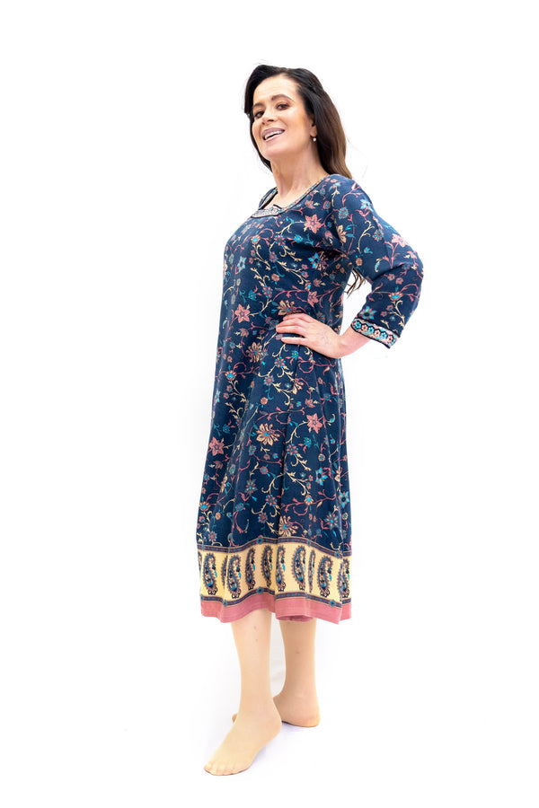 Blue Embroidered Long Sleeve Dress - Women's South Asian Fashion