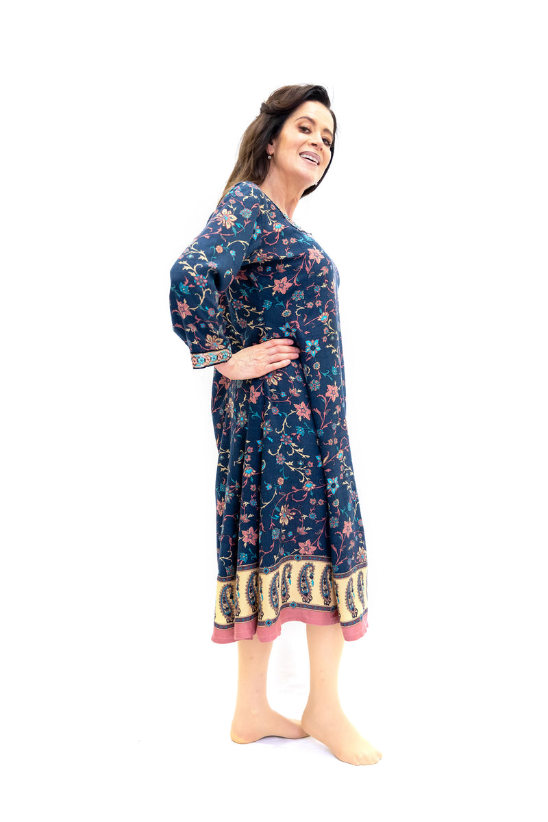 Blue Embroidered Long Sleeve Dress - Women's South Asian Fashion