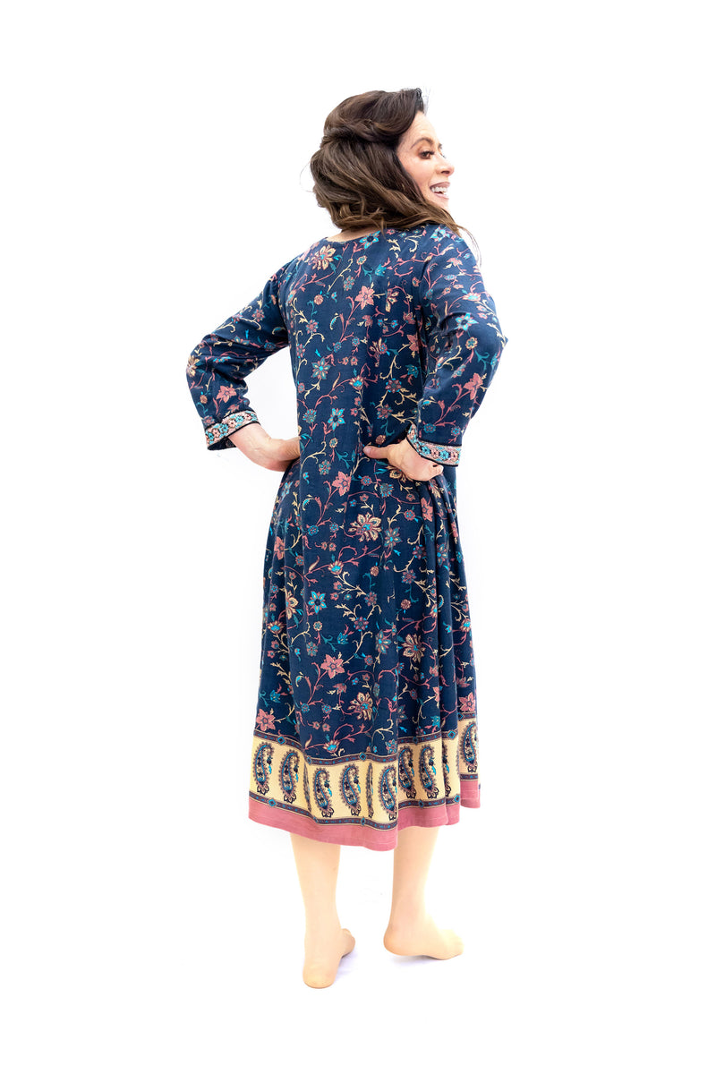 Blue Embroidered Long Sleeve Dress - Women's South Asian Fashion