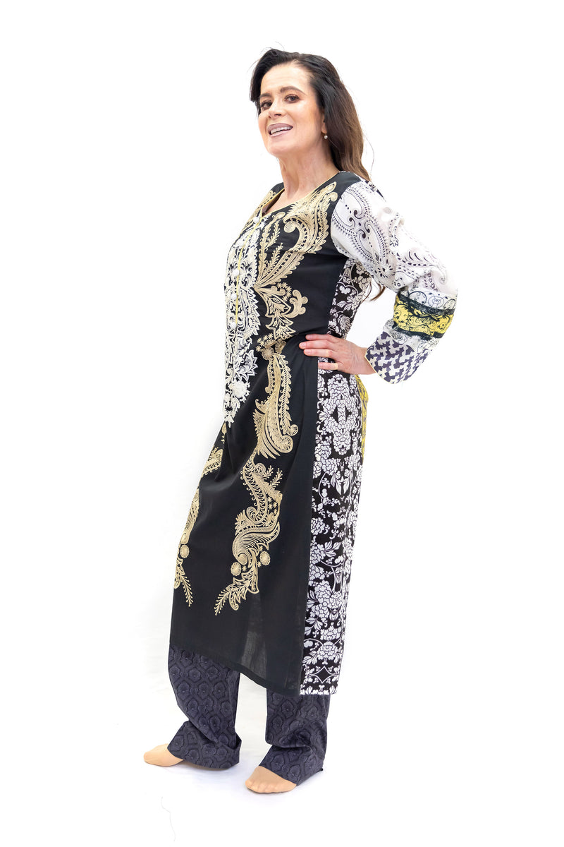 Black & White Cotton Salwar Kameez - Suit - South Asian Fashion