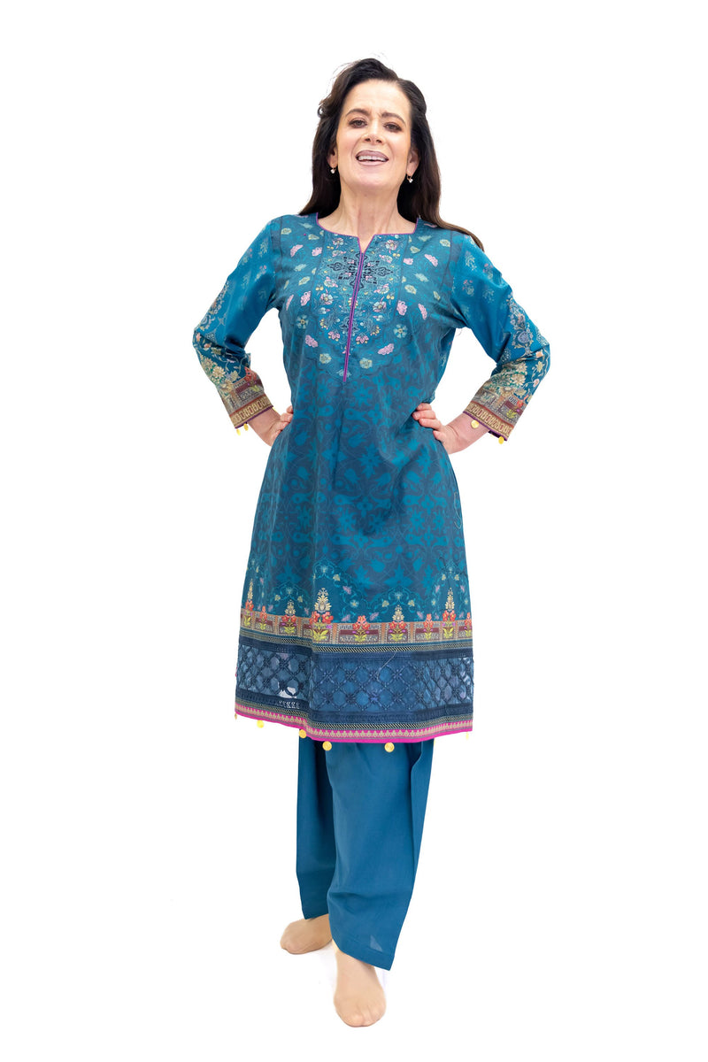 Ocean Blue Salwar Kameez-Suit - Maria B M.Prints 2019