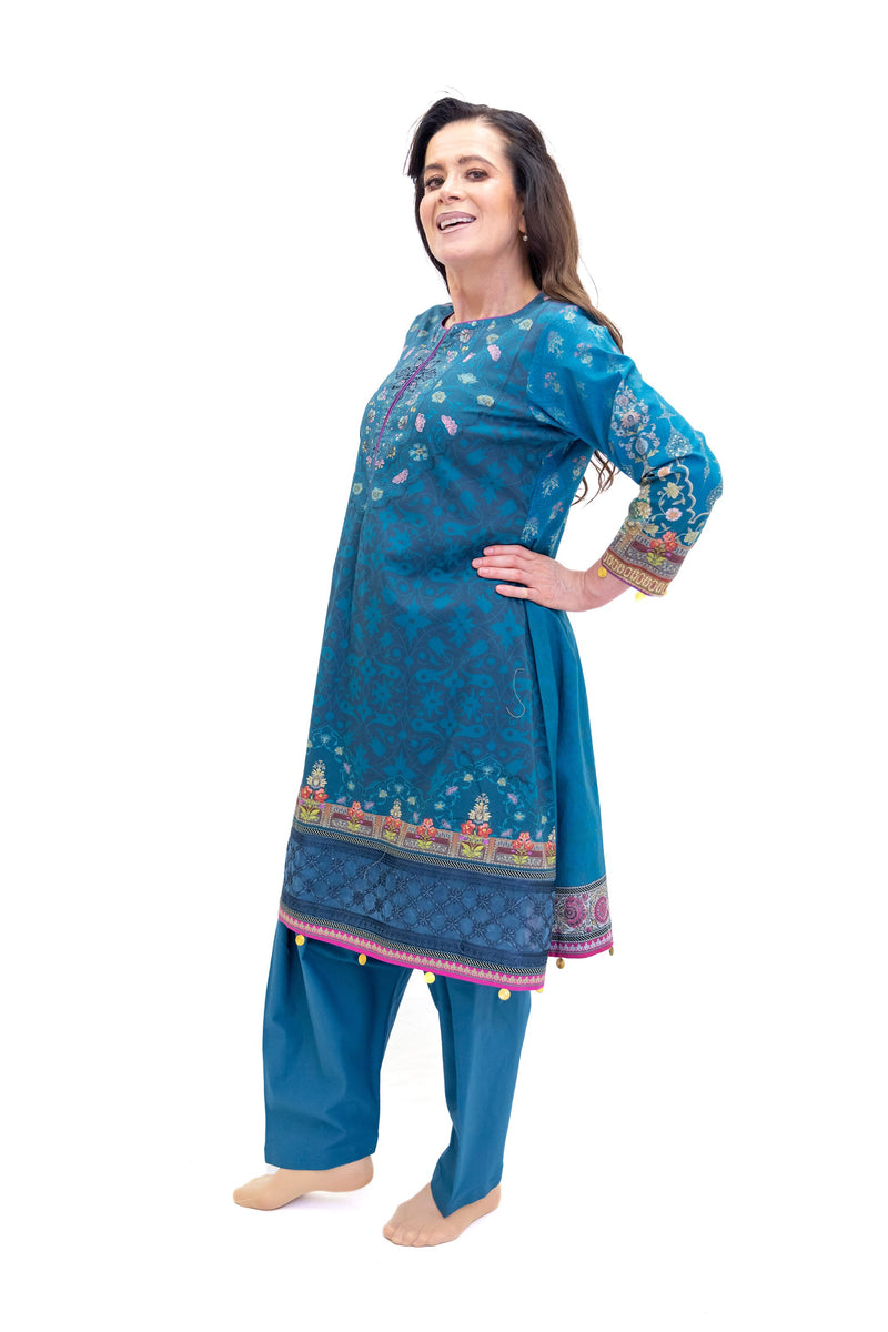 Ocean Blue Salwar Kameez-Suit - Maria B M.Prints 2019