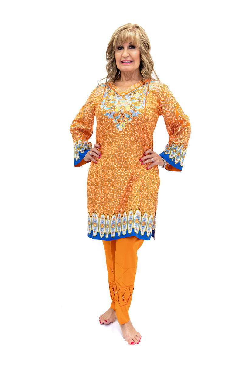 Orange & Blue Cotton Salwar Kameez - Suit - South Asian Fashion