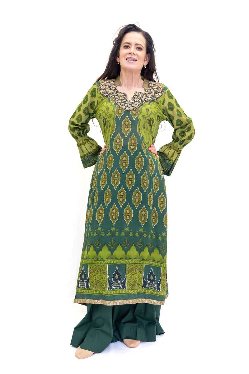 Green Cotton Salwar Kameez - Suit - Maria b. - South Asian Fashion