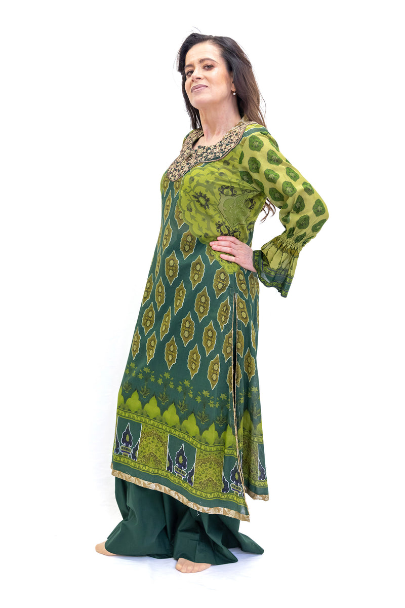 Green Cotton Salwar Kameez - Suit - Maria b. - South Asian Fashion
