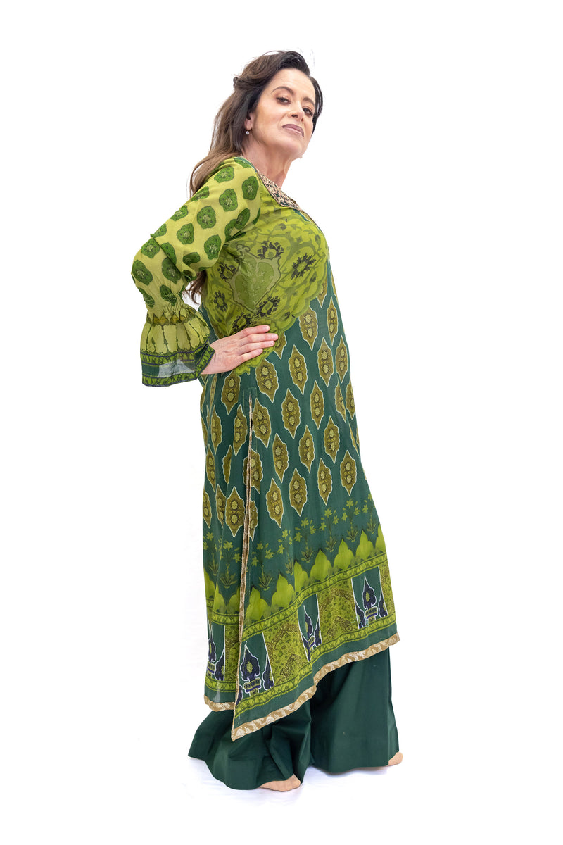 Green Cotton Salwar Kameez - Suit - Maria b. - South Asian Fashion