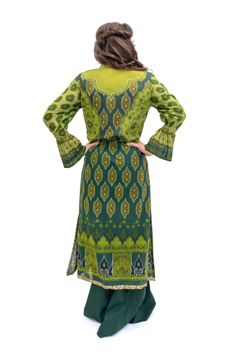 Green Cotton Salwar Kameez - Suit - Maria b. - South Asian Fashion