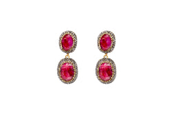 Turkish Silver Ruby Red Stones Dangle Earrings - Gemstone Jewelry