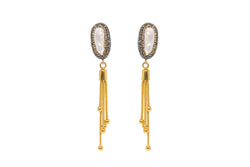 Pearl Dangle Earrings with Gold Fringe - South Asian Jewelry