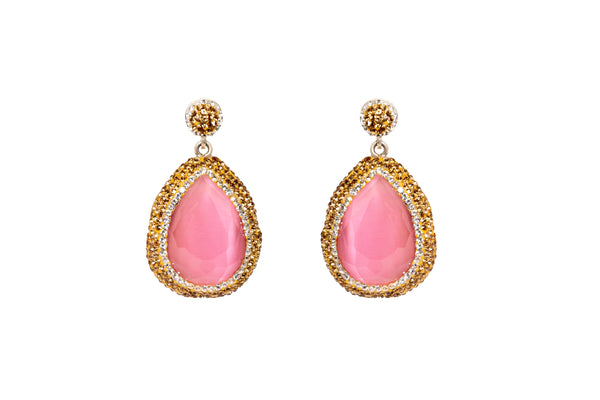 Large Pink Gemstone Dangle Earrings - High Quality Jewelry and Accessories