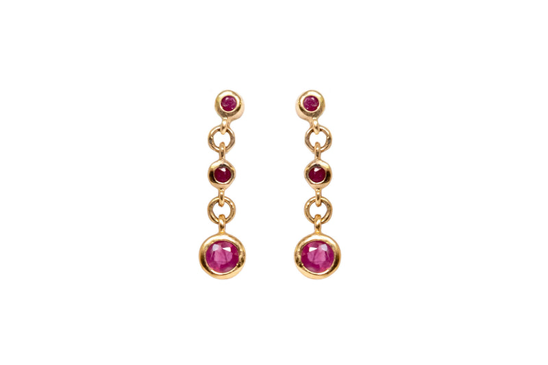Gold Link Dangle Earrings With Ruby Red Stones - South Asian Jewelry