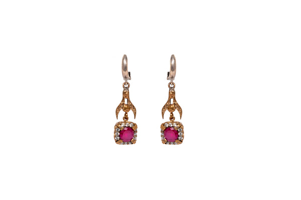 Square Ruby Red Stone Dangle Earrings - South Asian Fashion