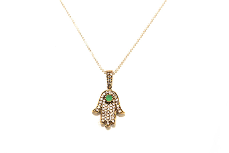 Hamsa Pendant Embellished With Diamante Stones - South Asian Jewelry