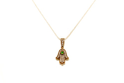 Turkish Silver Hamsa Pendant with Green Stones - South Asian Fashion