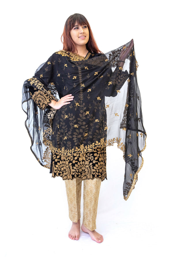 Black & Gold Velvet Salwar Kameez - IZNIK Suit - South Asian Fashion