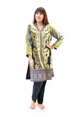 Black & Yellow Velvet Salwar Kameez - Gal Ahmed Designer Suit