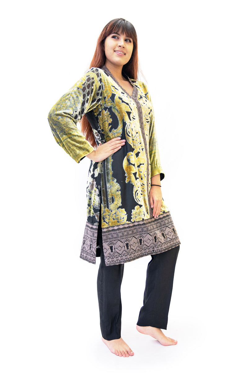 Black & Yellow Velvet Salwar Kameez - Gal Ahmed Designer Suit