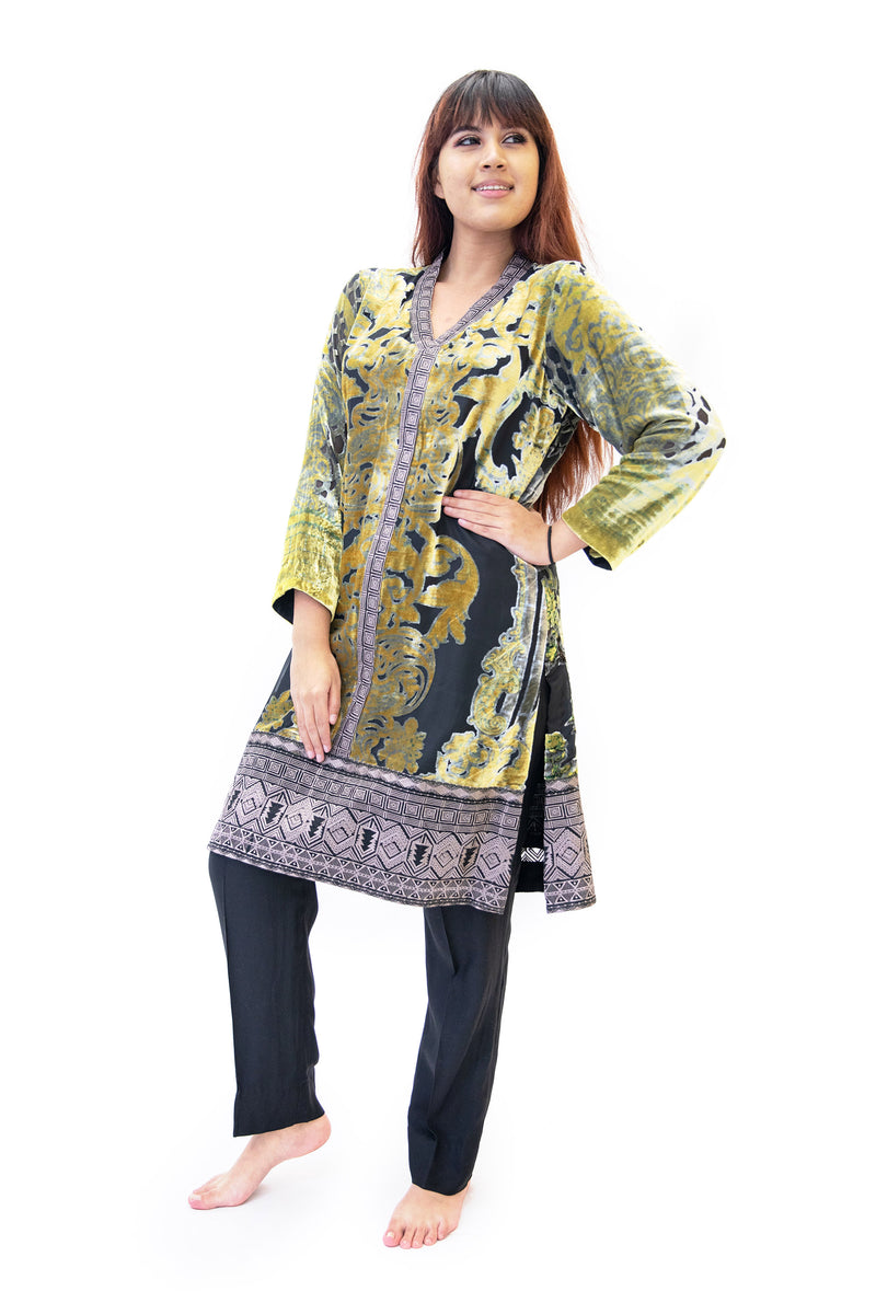 Black & Yellow Velvet Salwar Kameez - Gal Ahmed Designer Suit