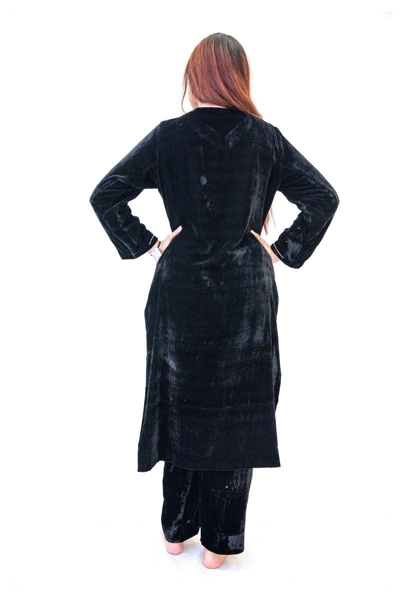 Black Velvet Embroidered Salwar Kameez - Suit - South Asian Fashion