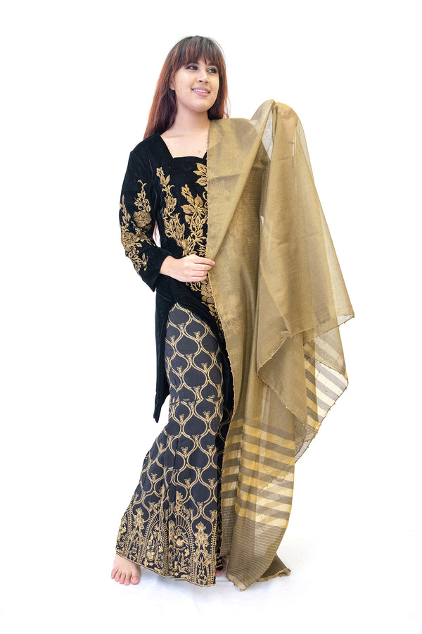 Black & Gold Velvet Salwar Kameez - Iznik Designer Suit
