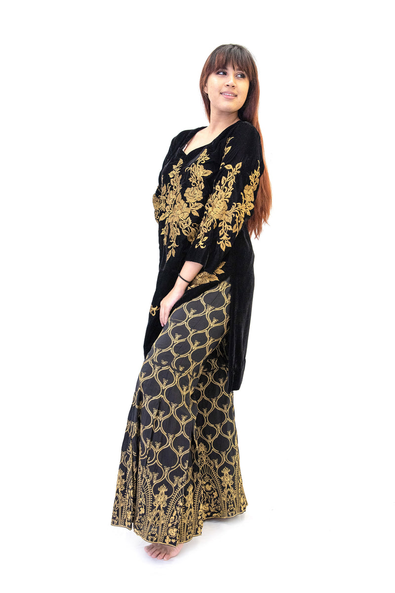 Black & Gold Velvet Salwar Kameez - Iznik Designer Suit