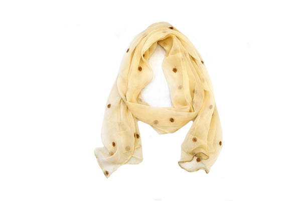 Creme White Embroidered Dupatta - Scarf - South Asian Accessories