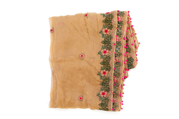 Beige Chiffon Embroidered Dupatta - Scarf - South Asian Accessories