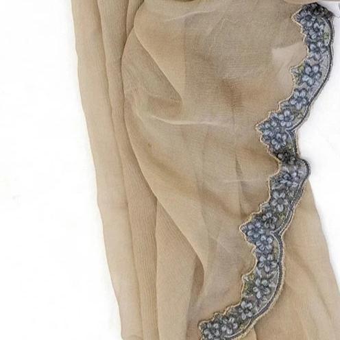 Grey-Brown Chiffon Dupatta -Scarf- South Asian Accessories & Outerwear