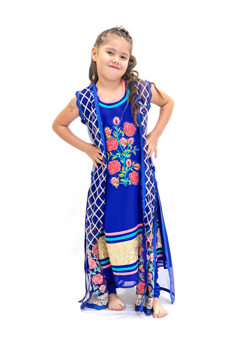 Royal Blue Chiffon Salwar Kameez - Girl's Suit - South Asian Fashion