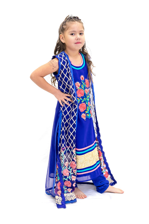 Royal Blue Chiffon Salwar Kameez - Girl's Suit - South Asian Fashion