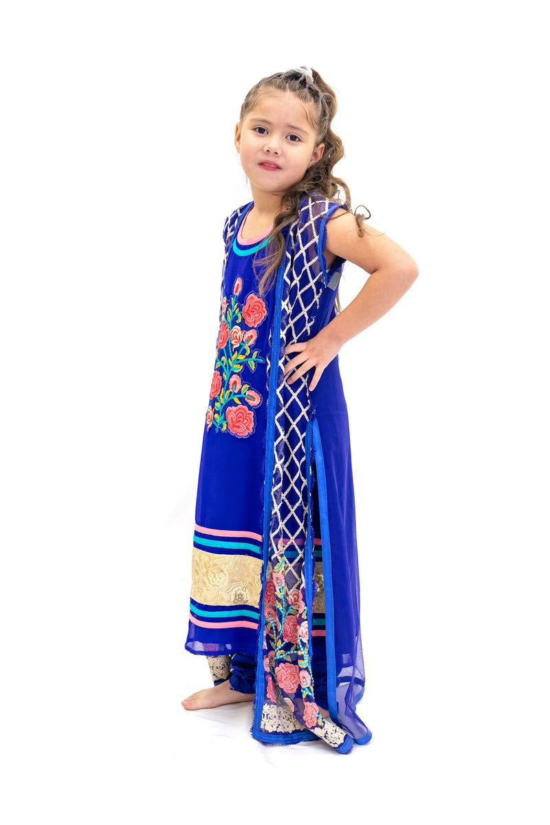 Royal Blue Chiffon Salwar Kameez - Girl's Suit - South Asian Fashion