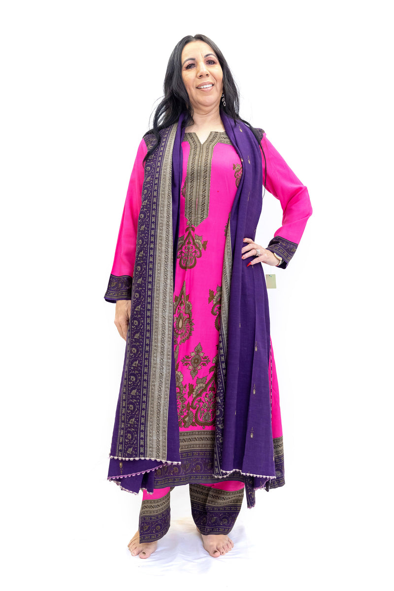 Magenta Cotton Salwar Kameez - Nishaat Linen - South Asian Fashion