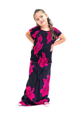 Black & Magenta Cotton Matching Set - Girls - Ethnic Wear