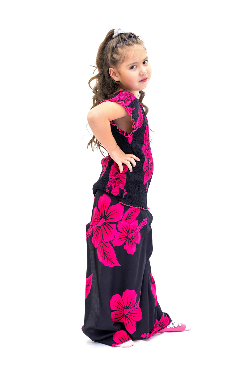 Black & Magenta Cotton Matching Set - Girls - Ethnic Wear