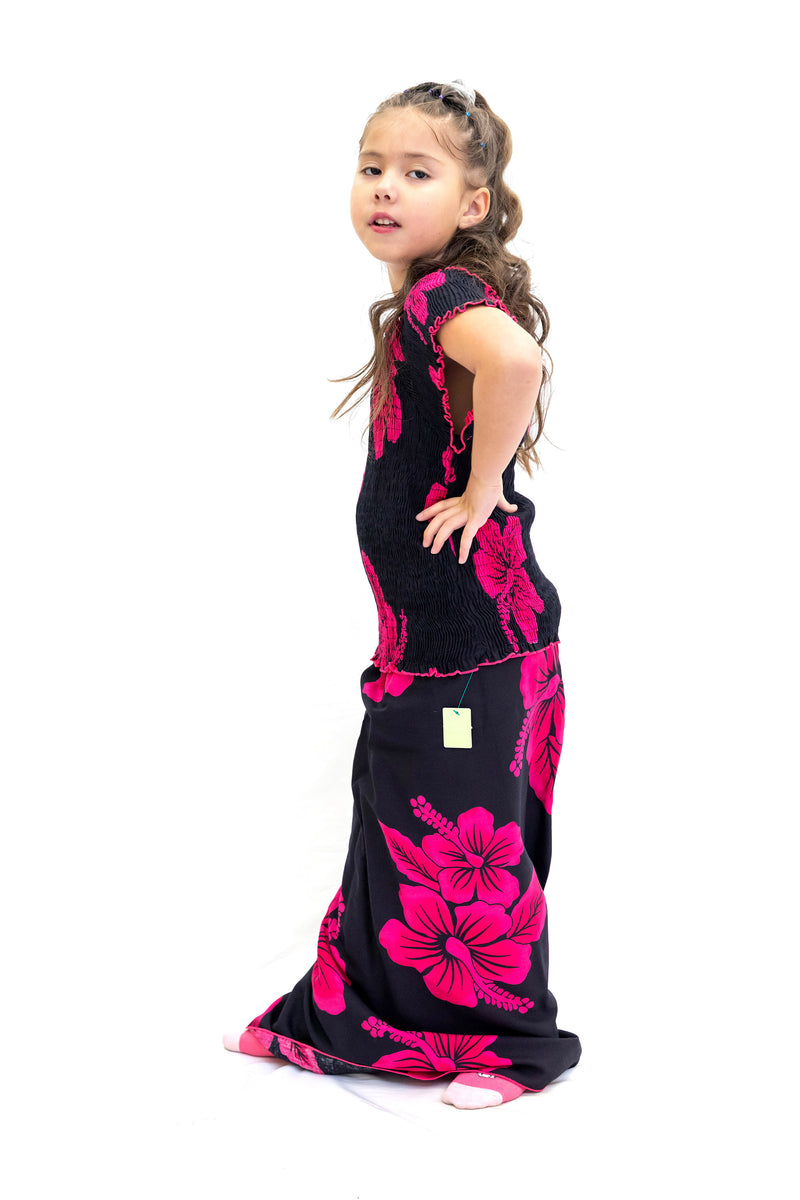 Black & Magenta Cotton Matching Set - Girls - Ethnic Wear