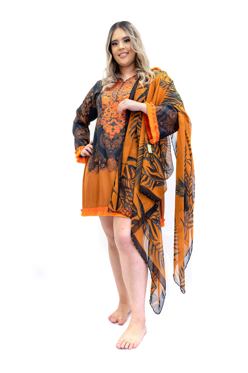 Black & Orange Cotton Kurti - Sana Safinaz - South Asian Fashion