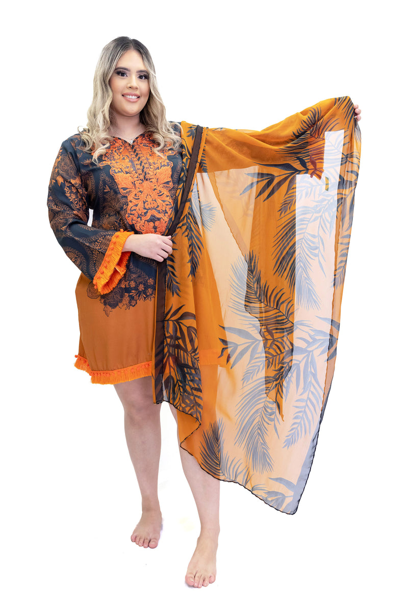 Black & Orange Cotton Kurti - Sana Safinaz - South Asian Fashion