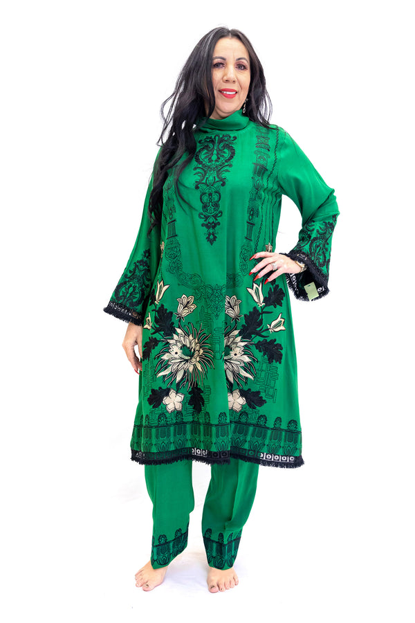 Forrest Green Cotton Salwar Kameez - Suit - South Asian Fashions