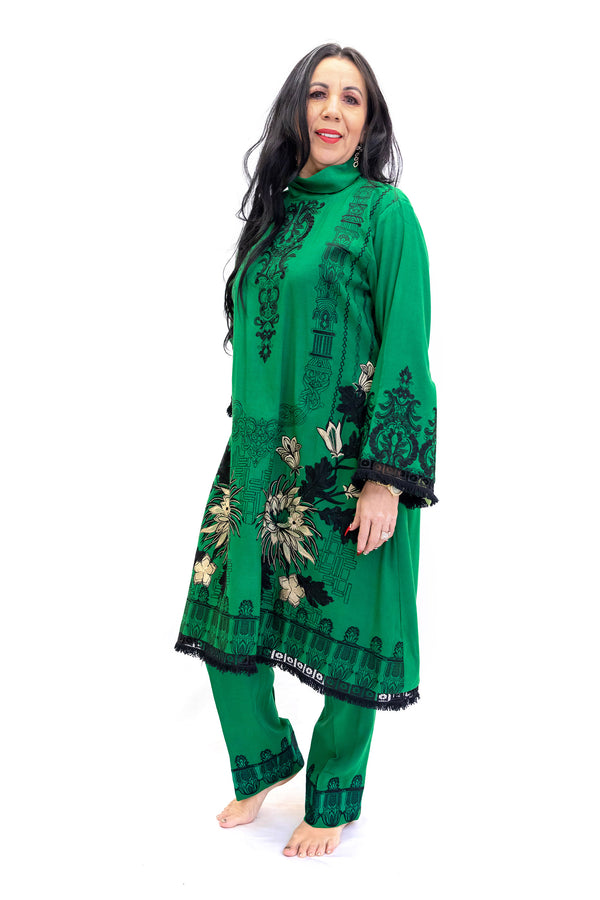Forrest Green Cotton Salwar Kameez - Suit - South Asian Fashions