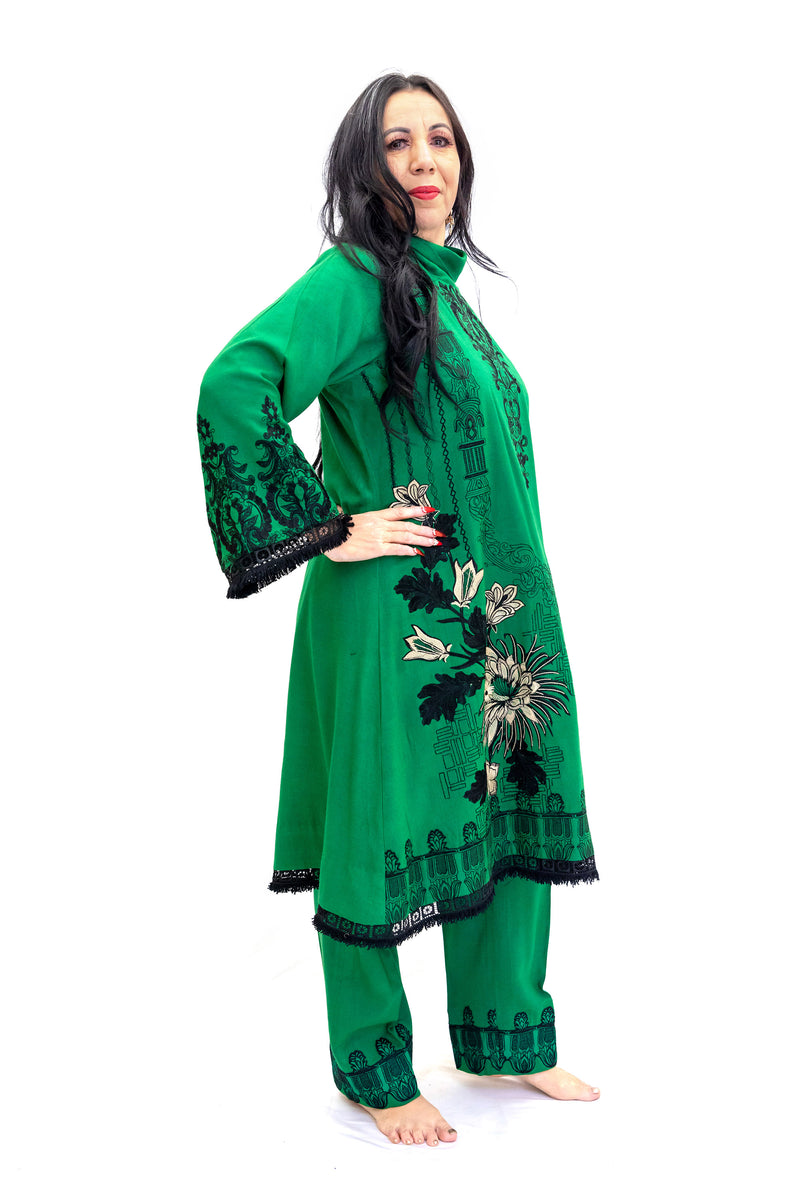 Forrest Green Cotton Salwar Kameez - Suit - South Asian Fashions