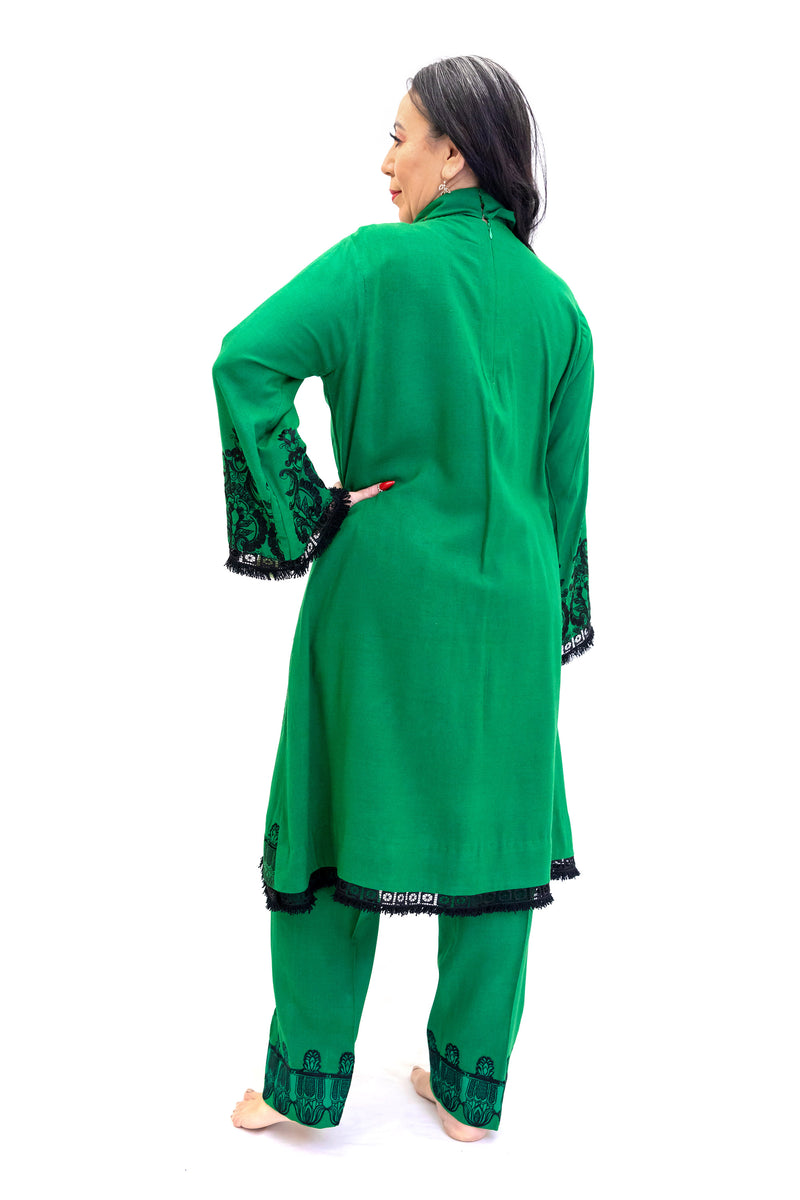 Forrest Green Cotton Salwar Kameez - Suit - South Asian Fashions
