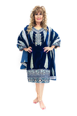 Blue Velvet Salwar Kameez - Designer Suit - South Asian Fashion