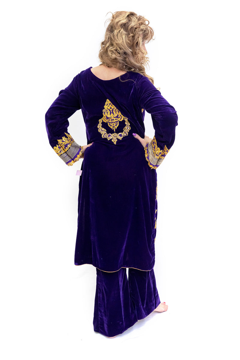 Purple & Gold Velvet Salwar Kameez - Suit - South Asian Fashion