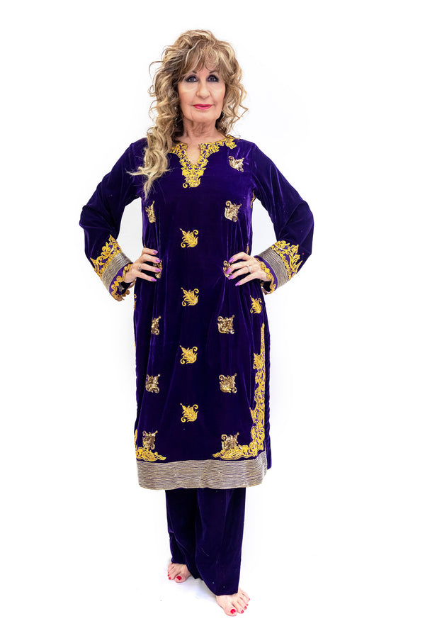 Purple & Gold Velvet Salwar Kameez - Suit - South Asian Fashion