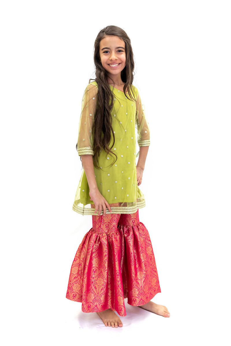 Net & Silk colorful Salwar Kameez - Girls Suit - South Asian Fashion