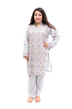 Grey Cotton Embroidered Salwar Kameez - South Asian Fashion