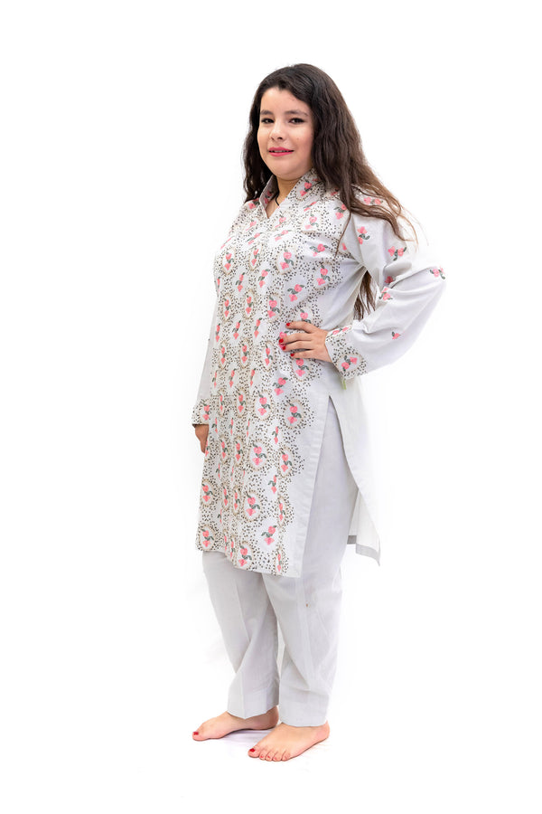 Grey Cotton Embroidered Salwar Kameez - South Asian Fashion